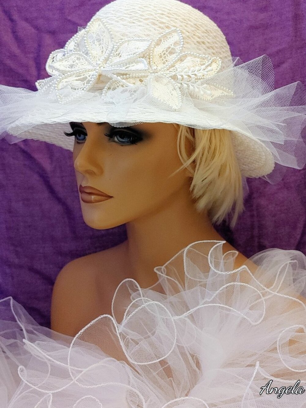 NWT Upcycled Nine West Pearl Lace Bridal Hat Veil Alternative